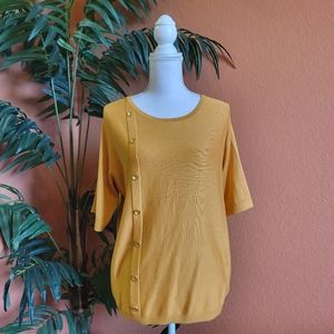 NWT Cable & Gauge Top Blouse Faux Button Marigold Mustard Large Yellow